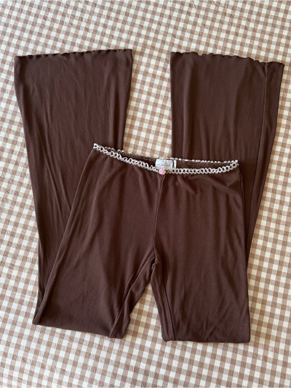 Out From Under Y2K Ribbed Flare Low Waist Rose Lace Lounge Pajama Leggings Small
